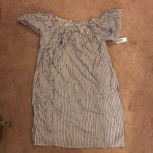 off the shoulder striped dress